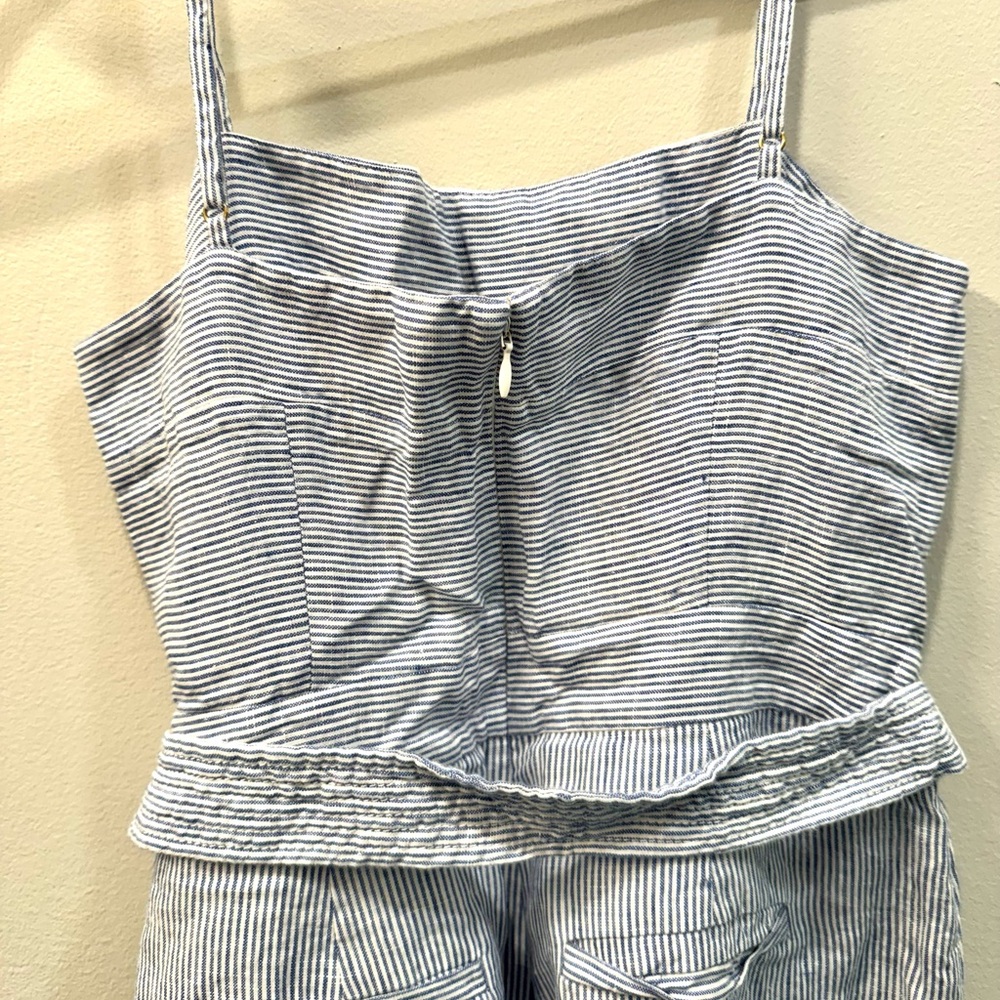 J. Crew Light Blue Striped Linen Jumpsuit Size 2 - Picture 4 of 9